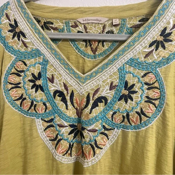 Soft Surroundings blouse tunic sunrise Embroidered V-Neck boho floral cotton 3x - Picture 7 of 9